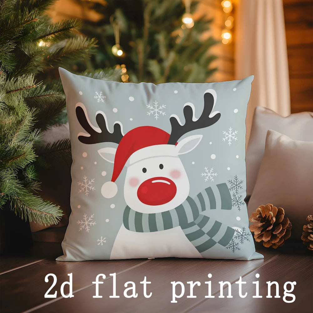 1pcs/4pcs- Christmas Themed Decorative Pillow Covers with Snowman & Deer , Square Pillow Cover Cushion Cover