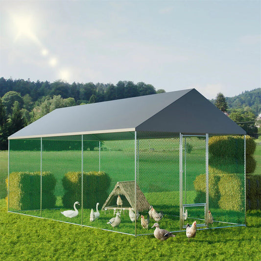 XXL XL Large Outdoor Chicken Run Coop Heavy Duty Walk-In Chicken Coop Run Cage Duck Goose Pen Fence with Lockable Door