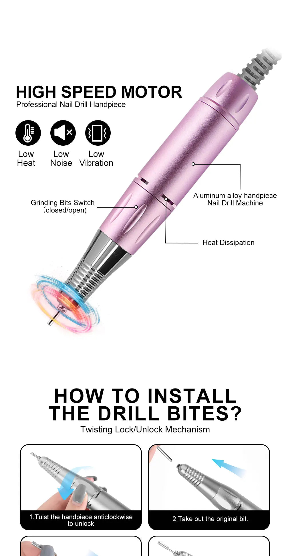 1 buc unghii electrice de gaurit stilou mâner pilă poloneză mașină piesă manichiură pedichiură instrument pentru unghii mașina de găurit accesorii