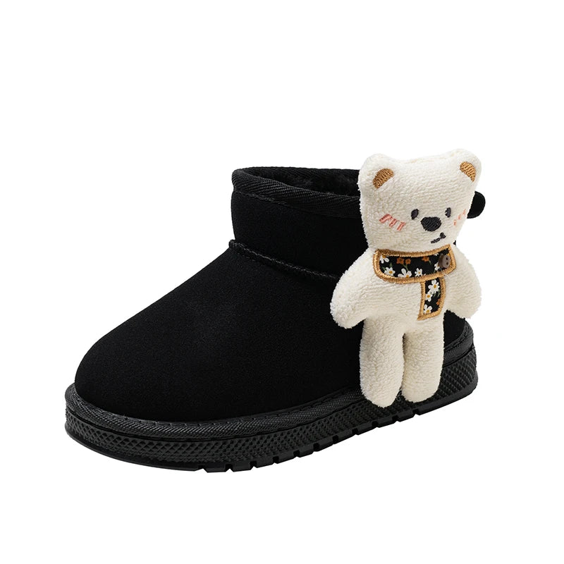 Kinder-Schneestiefel mit niedlichen Bären, Kinder-Stiefeletten, vielseitige Mode, 2025, Winter, neue warme Stiefel für Jungen und Mädchen, dickes Fell, rutschfest
