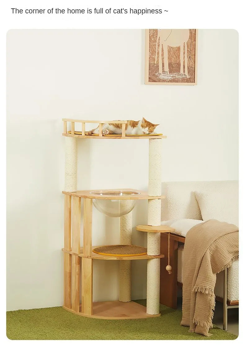 Solid Wood Cat Climbing Frame Small-sized Multi-functional Cat Villa Multi-Story Cat Tree House Wear-resistant Sisal Column