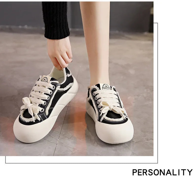 Women Flat New Wave Platform Sneakers Female Autumn New Round Toe Mixed Colors Women Casual Shoes Comfortable Breathable Loafers
