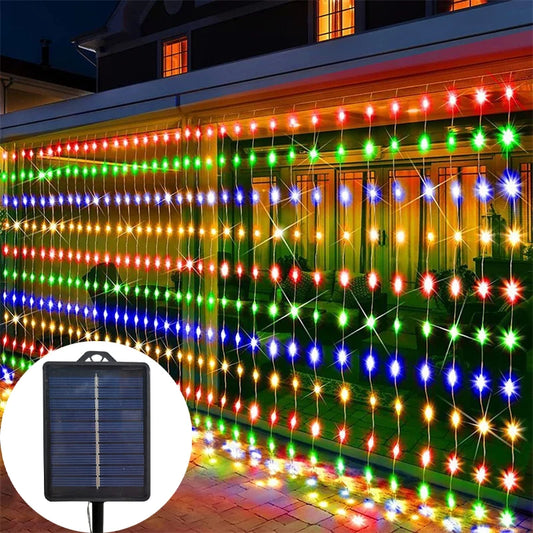 600/300/200/100LED Solar Curtain Lights Outdoor Fairy Lights LED Lights Christmas Wedding Decorations String Lights Garden Decor