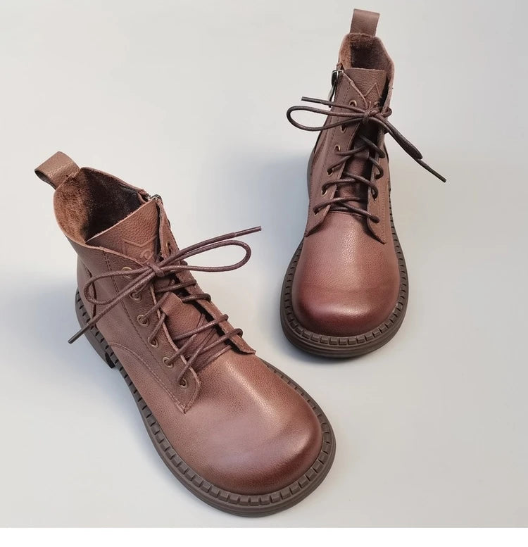 Ghete la gleznă Careaymade, piele naturală, variantă lată - mărime mare, înălțime toc 3-5 cm, căptușeală din lână