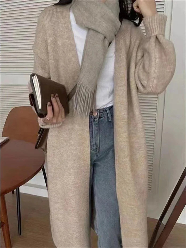 Mooclound PYTZX-b108 Lang Strickcardigan- Baumwolle Größe SL