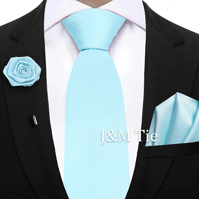 Simplicity Mens Ties Solid NeckTie Pocket Square Floral Brooch Set Men's Wedding Tie Suit Accessories Fit Group Holiday Party