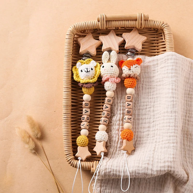 Baby Pacifier Chain Star Customizable Beads Wooden Pacifier Clips BPA Free Handmade Holder Chain Infant Nursing Teether Chain