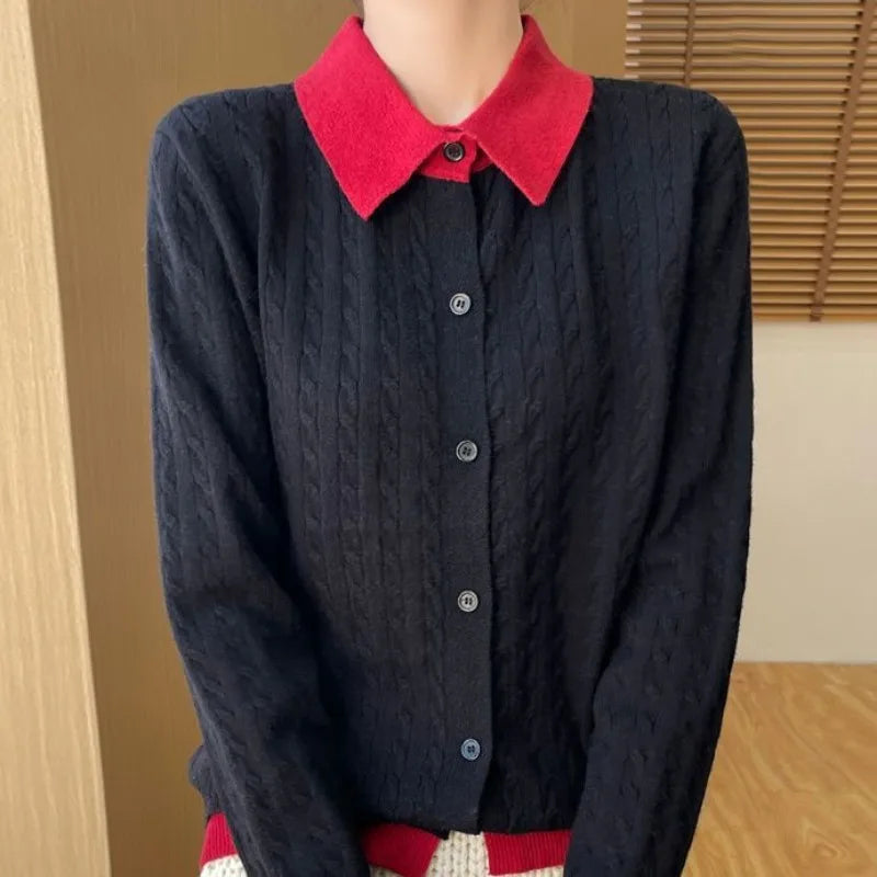 CN Fujian Zweiteiliger Strickcardigan - Größe L Polyester Knopf