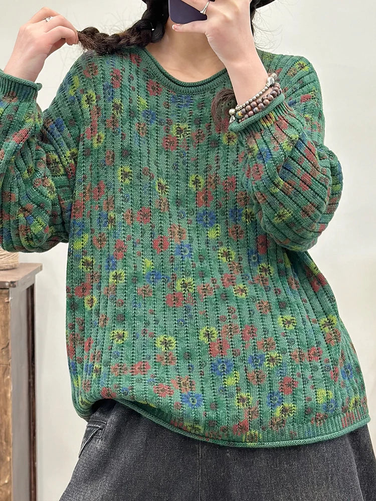 Amax LuluE Pullover Bedruckt Winter OAusschnitt-XL Baumwolle