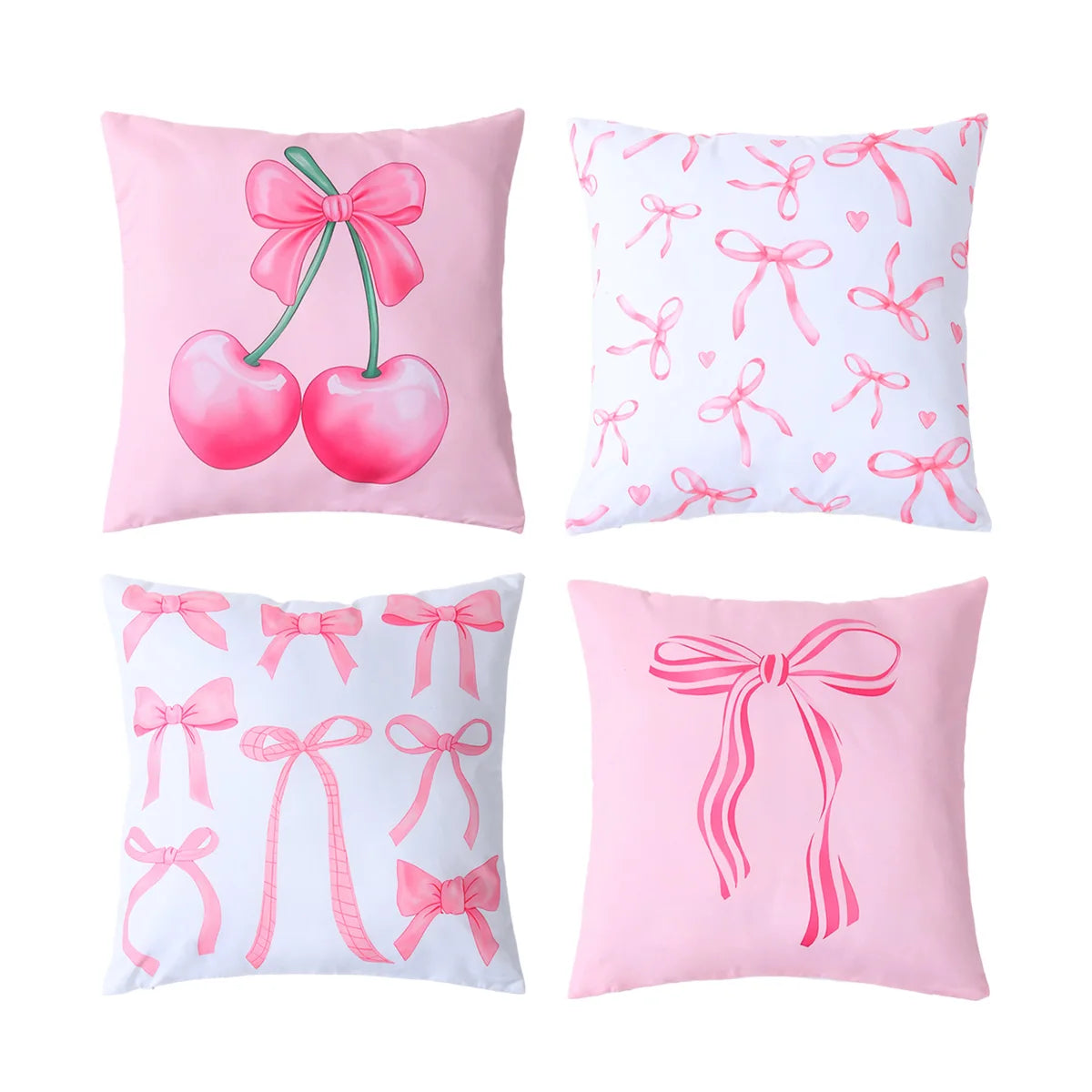 4pcs Pink Bow Cherry Pattern Printed Pillowcase Birthday Cushion Cover Sofa Cushion Cover Pink Bow Party Decoration Supplies