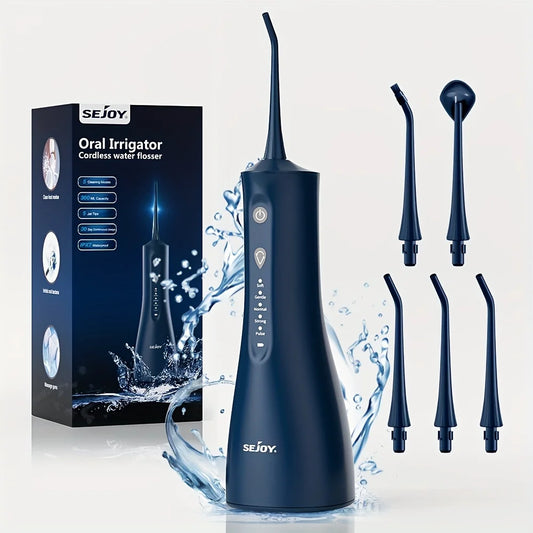 Sejoy Water Dental Flosser For Teeth Cleaning, Cordless Portable Oral Irrigator Rechargeable Powerful Water Teeth Cleaning