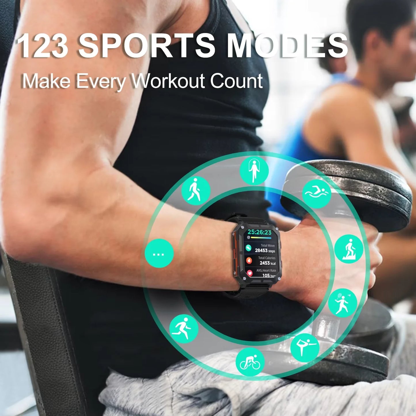 C20Pro Sports Smart Watch Männer Bluetooth Anruf Smartwatch IP68 Wasserdicht Multi Sports Mode Gesundheitsüberwachung Militär Smartwatch