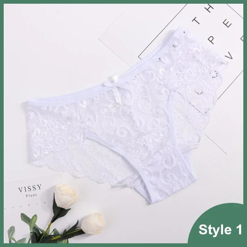 Women's Panties Elegant Lace Transparent Underwear Hollow Out Female Low Waist Briefs Breathable Lingerie Intimates Underpants