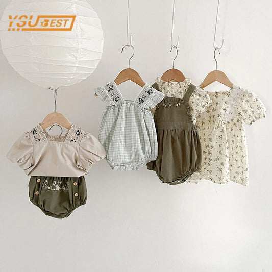 Infant Baby Girls Short Sleeve Green Printing Tops Shorts 2Pcs Clothing Sets Summer Baby Girls Children's Clothes Suit 0-3Yrs