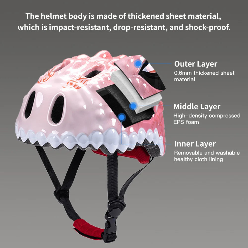 Kids Toddler Bike Helmet Adjustable Dinosaur Helmet Breathable Skating Helmet for Boys and Girls