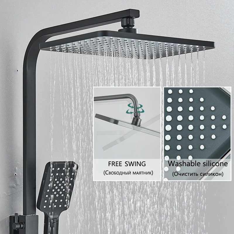 Duscharmatur Set - Schwarz Chrome ABS Duschmischer Kran Drehbar 15cm Auslauf Regendusche