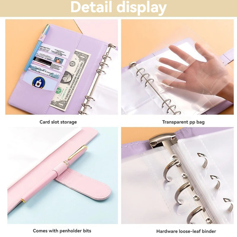 PU Leather Notebook Binder Budget Saving Money Planner Money Organizer for Cash Savings Zipper Envelope Pockets Stickers
