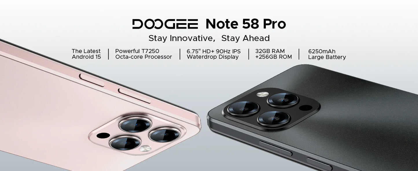 DOOGEE Note58 Pro Großes Display 6,75 Zoll - 6250mAh, 256GB Speicher