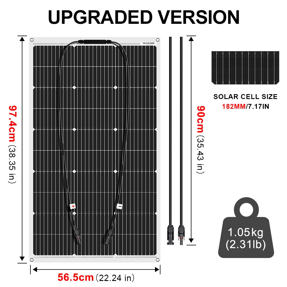 DOKIO 18V 200W Flexible Solar Panels 2PCS 100W Waterproof Monocrystalline Solar Panel Camping RV Home Charge 12V DFSP-100M