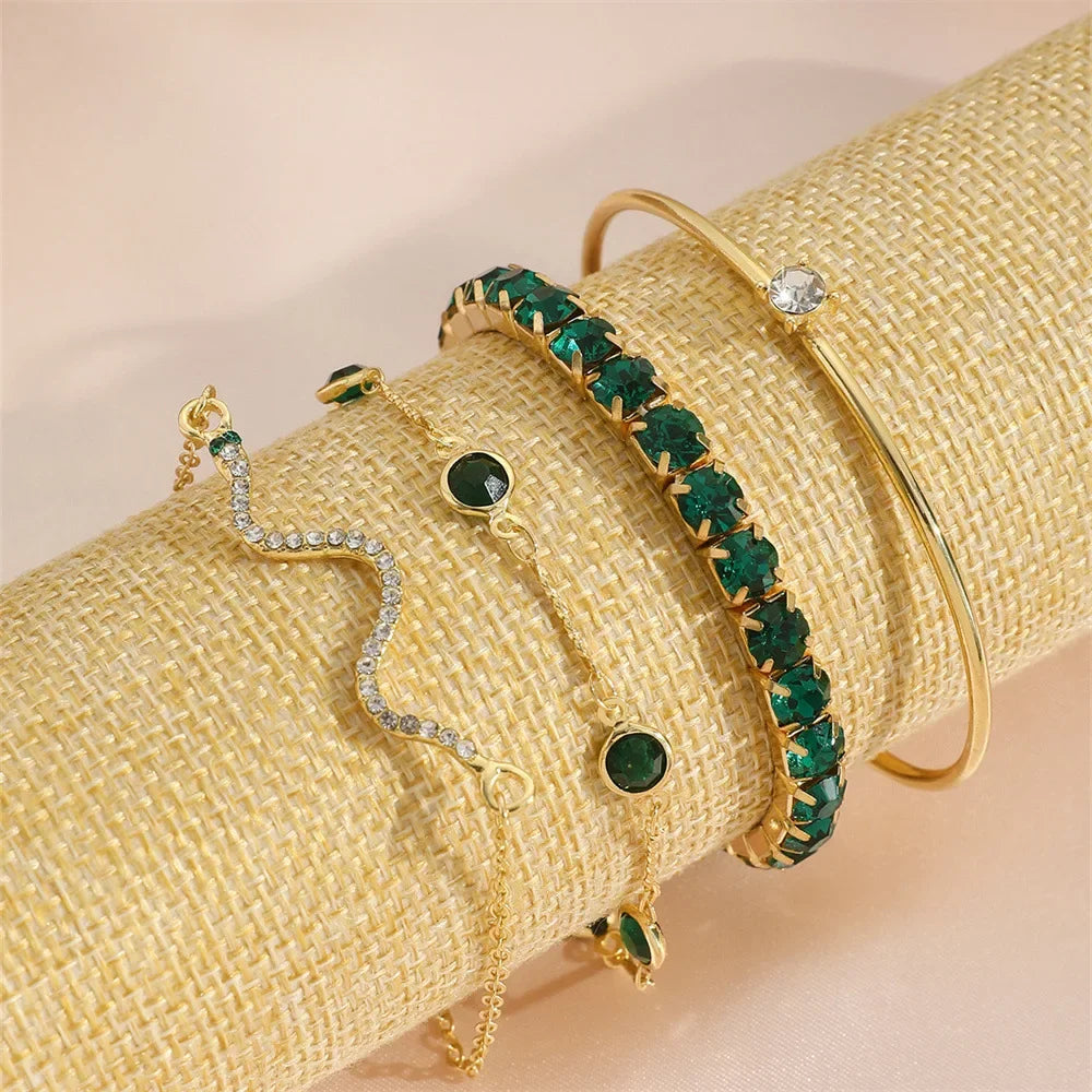 Damen-Armband-Set 2025: 4-teilig Schlangen-Design Grün - Fashion Jewelry Collection