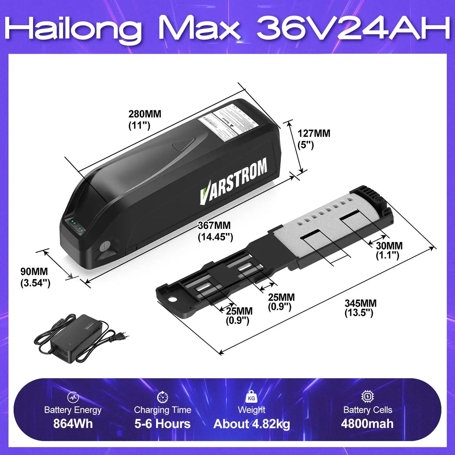 [EU Direktversand] eBike Akku mit Großer Kapazität Hailong Max Pack für Gepäckträger 48V 52V 36V 30Ah 25Ah 24Ah 20Ah 18,2Ah 16Ah 15,6Ah 13Ah mit 2-4A Ladegerät by Golden Bridge Store