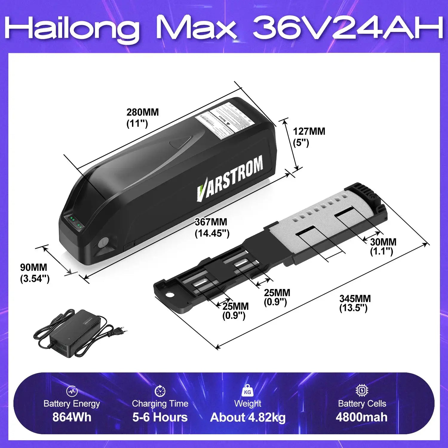 [EU Direktversand] eBike Akku mit Großer Kapazität Hailong Max Pack für Gepäckträger 48V 52V 36V 30Ah 25Ah 24Ah 20Ah 18,2Ah 16Ah 15,6Ah 13Ah mit 2-4A Ladegerät by Golden Bridge Store