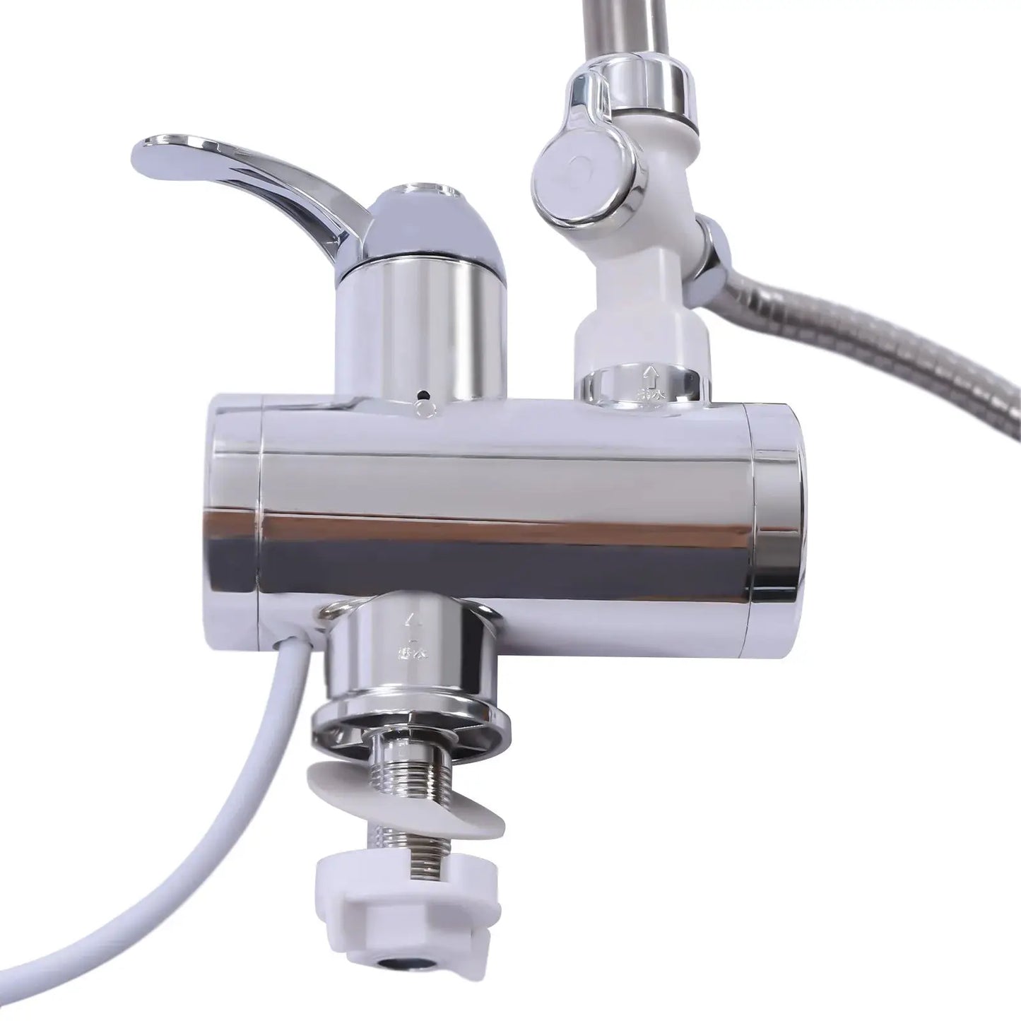 360 °   Drehbarer elektrischer Wasserhahn mit LCD-Display, 3000 W, schnelles Aufheizen, IPX4, wasserdicht, EU-Stecker für Waschbecken und Dusche, Silber