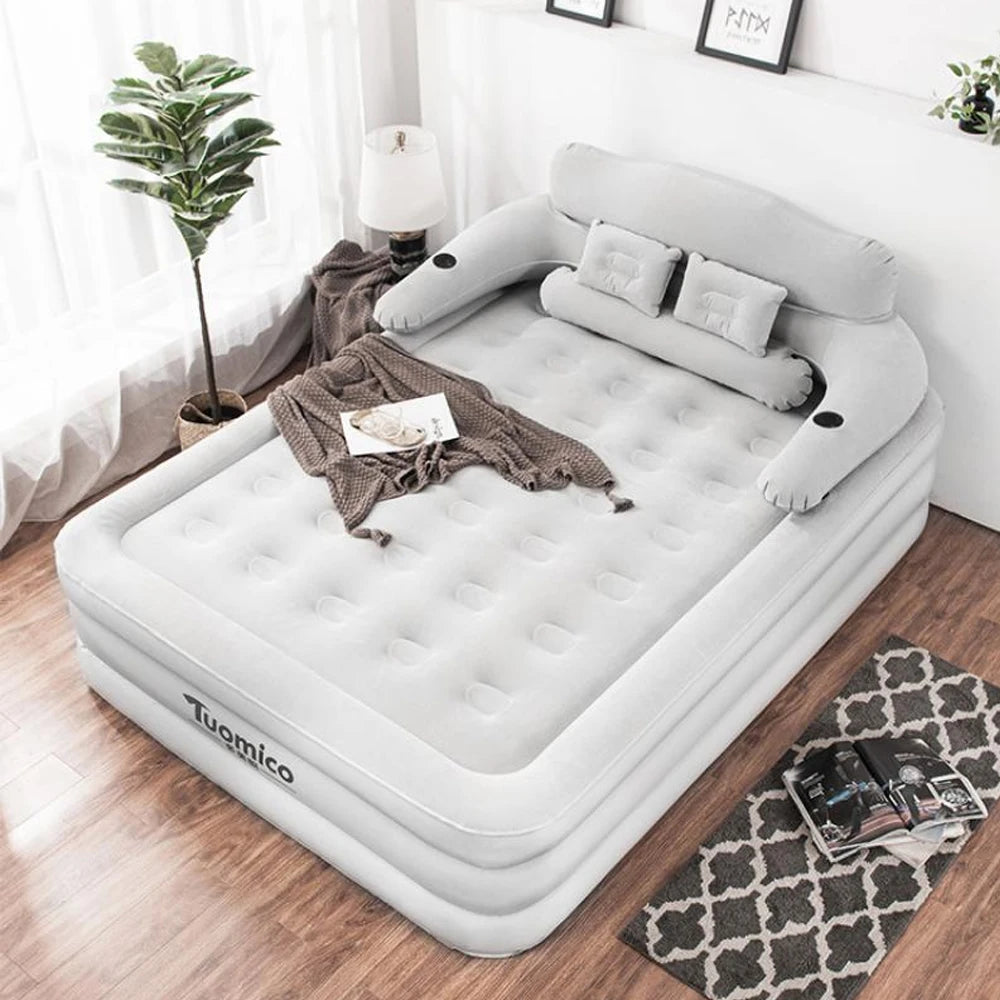 Camping Air bed with Backrest 2 Persons Inflatable Mattress Camping Folding Home Indoor Outdoor Air Cushion 48cm High Bed