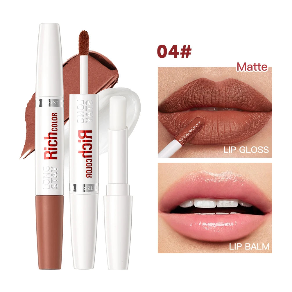 Double Head Matte Liquid Lipstick & Lip Plumper Oil Waterproof Long-Lasting Makeup Lip Balm Reduce Fine Lines Lipgloss Cosmetics