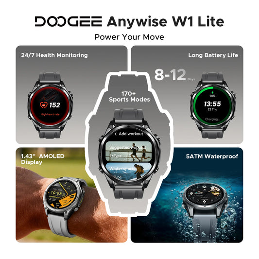 DOOGEE ANYWISE W1 LITE - Akku 8-12 Tage, 5ATM, 1,43Zoll