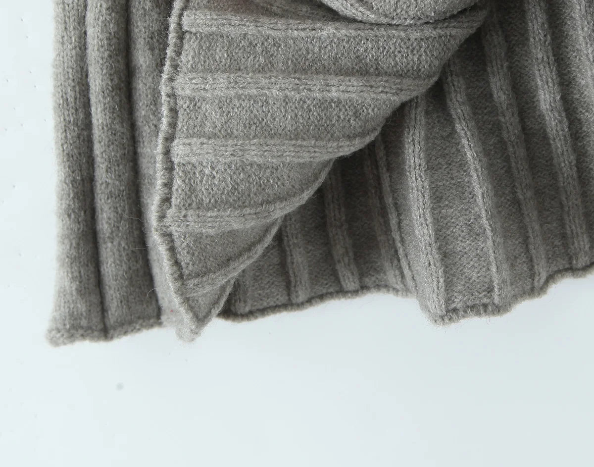 ZJOAN SHOWCN O-Neck Cardigan Set - Knopfverschluss Kurzrock Elastischer Bund Grau Khaki Größe Regular Extra-Heavy