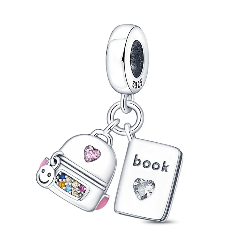 Neue 925 Silber Lernhilfe Schultasche Uhranhänger Charms Beads Fit Original Pandora Armband DIY Schmuck Für Frauen 2024