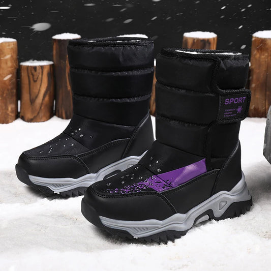 Kinder Winter Stiefel 2025 - Warme Leder Boots Jungen Mädchen - Rutschfest Gefüttert Pink Lila - Mode Winterschuhe