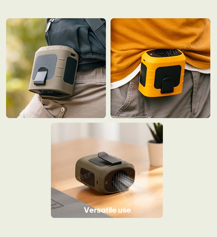 KINSCOTER Tragbarer Outdoor Hüft-Ventilator - 8000mAh LED Beleuchtung Multifunktional Nacken-Ventilator Power Bank