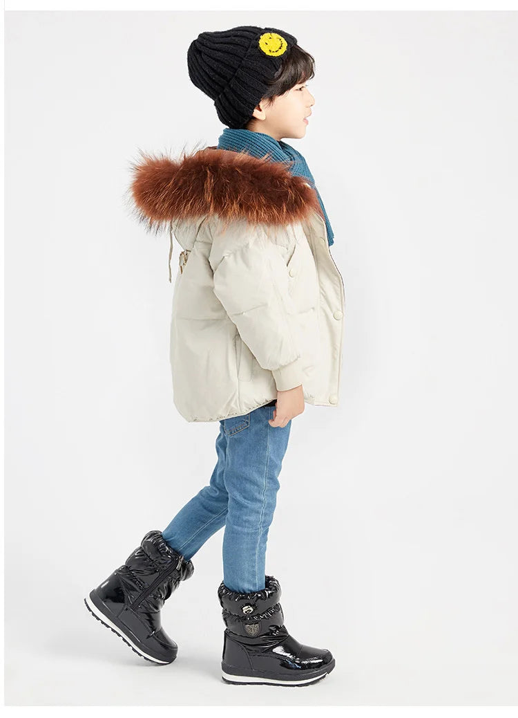 Kinder-Schneestiefel, 2025, Herbst-Winter-Wolle, warm halten, Kinderstiefel, Marke, modisch, wasserdicht, rutschfest, Baumwollschuhe für Mädchen und Jungen