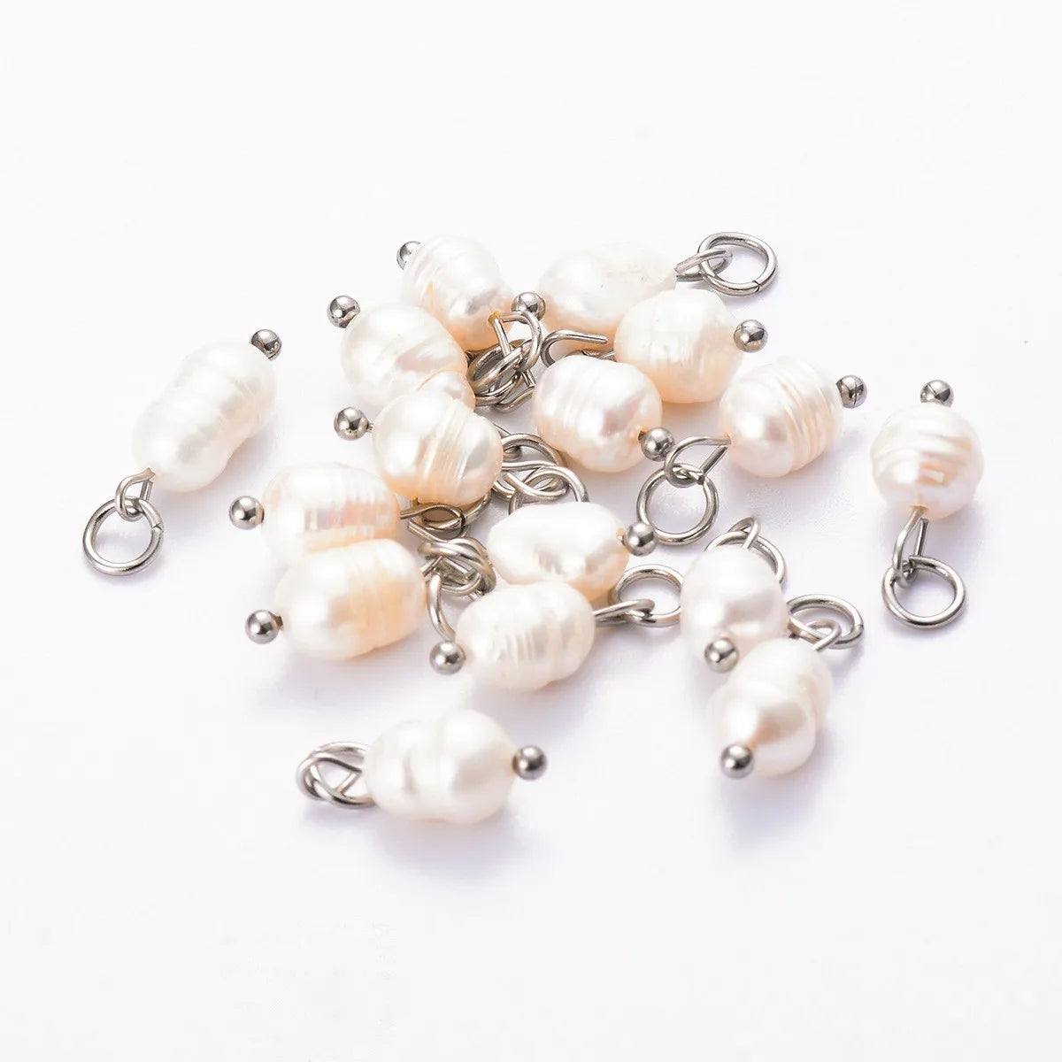 Charms QYX-008 Natürliche Perlen - 10 Stk Edelstahl