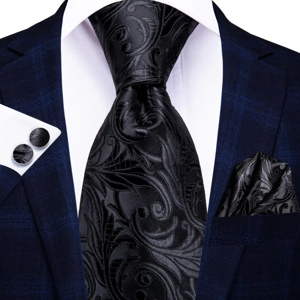 Hi-Tie Seiden-Herren-Krawatten-Set Blumenmuster Gelb Gold Krawatten und Taschentücher Manschettenknöpfe-Set Herren-Hochzeits-Party-Anzug-Mode-Halskrawatte C-3053