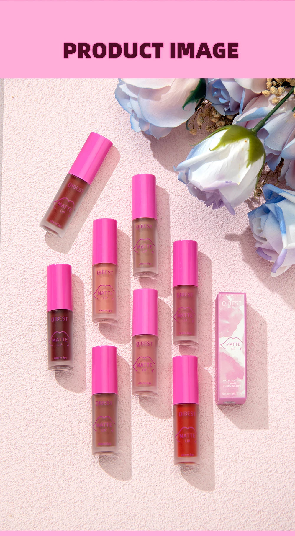 QiBest Matte Lipgloss Waterproof - 8 Farben 5ml Langanhaltend