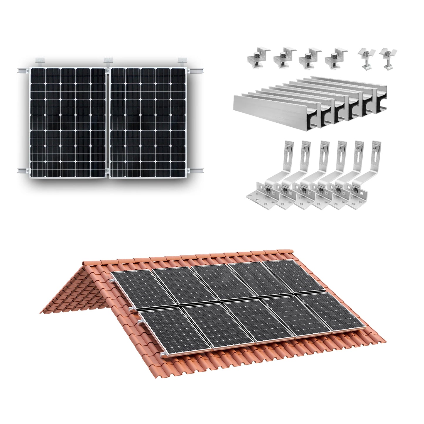 Solar-Montagesystem 2025 - CP-SETUNO Panel-Mounting-Set 300mm Aluminium Rail - Photovoltaik Befestigungssystem