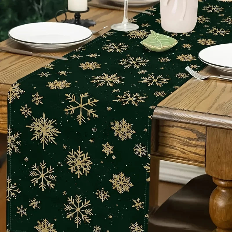 1pc Festive Christmas Table Runner Golden Snowflakes Indoor and Outdoor Dining Parties New Year'S and Holiday Decorations