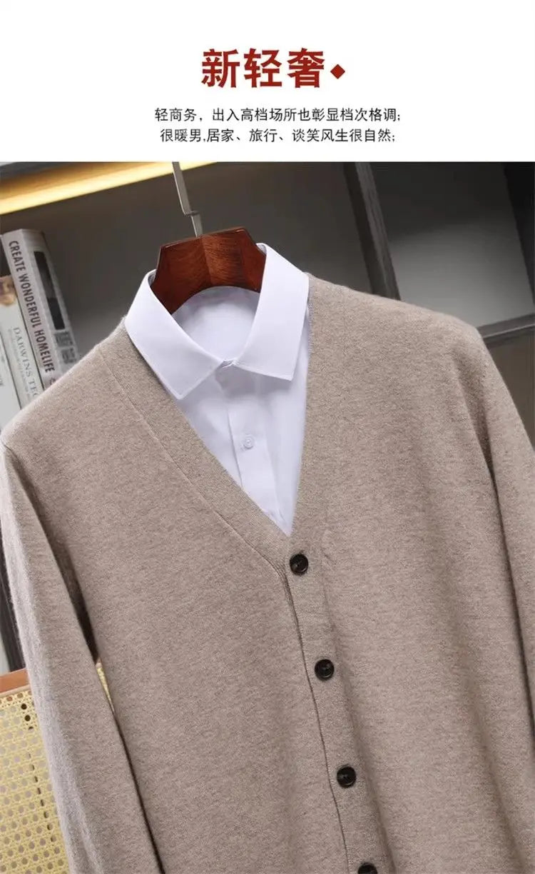 Closure V-Neck Strickjacke Herren - Polyester Langarm Unifarben Größen M L Klassisch Winter