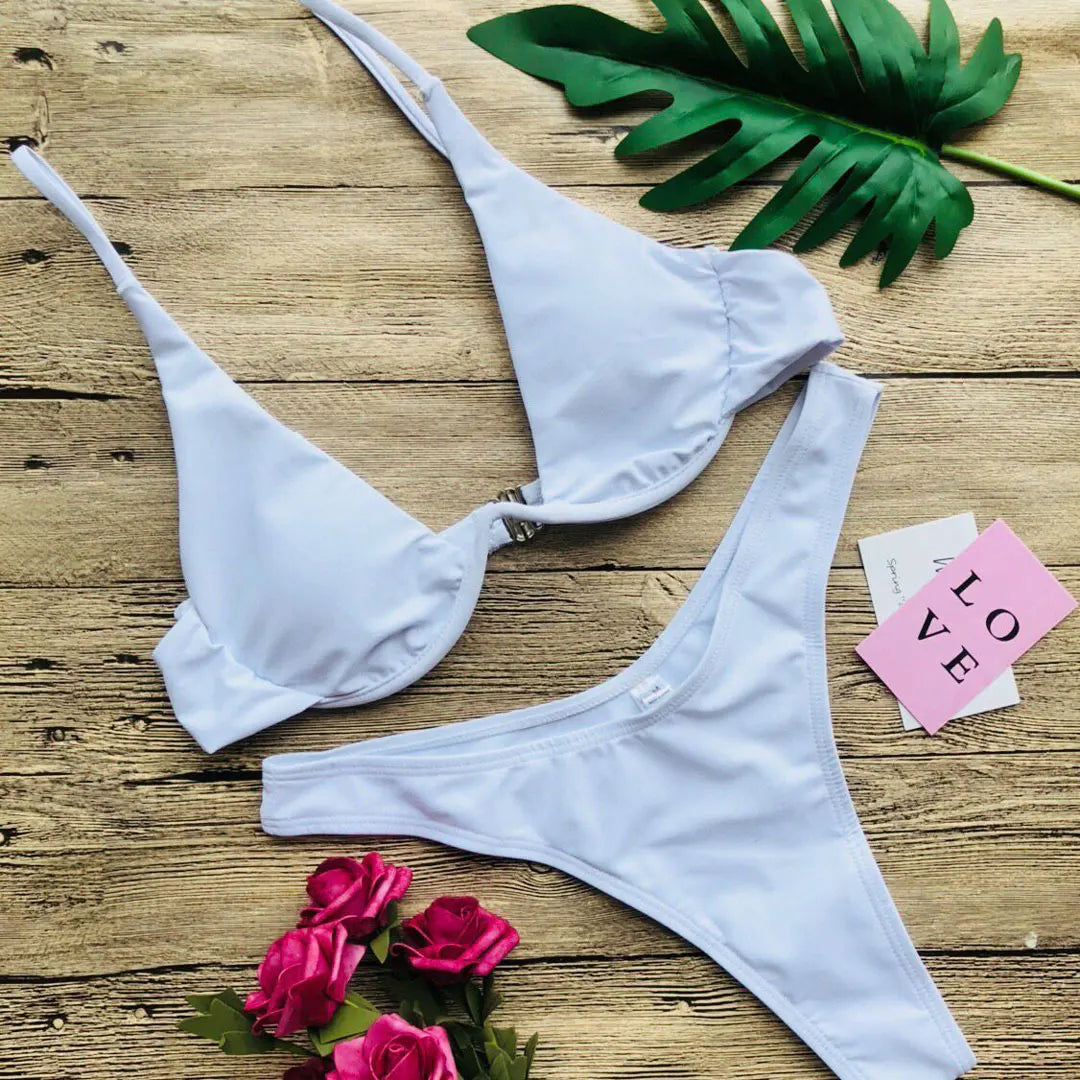 V-bar Bügel Bikini S-XL Damen Schwimmanzug Underwire-Technologie Low Waist Zweiteilig V-Form Bügel Polyester Spandex