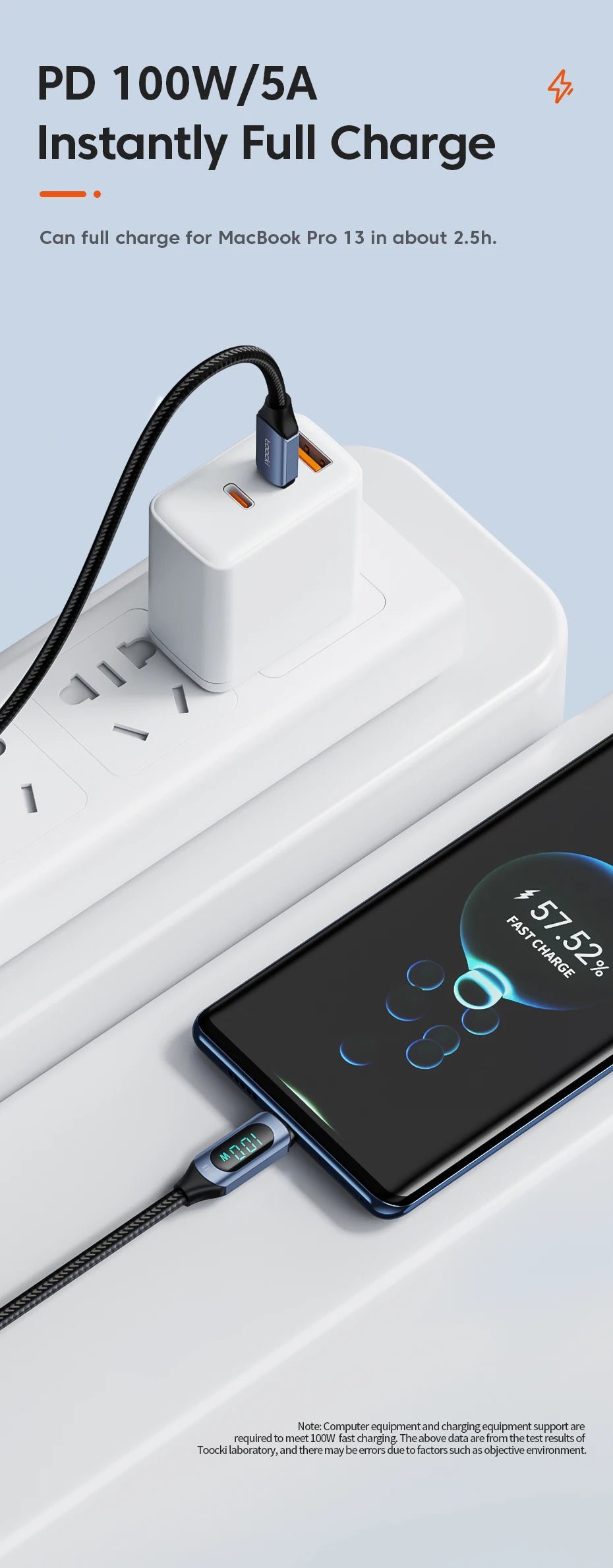 Toocki Typ-C Kabel PD 100W - 5A, USB-C zu USB-C Display