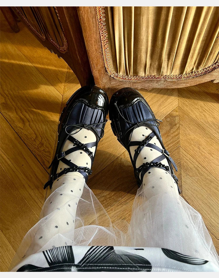 Damen Niedrige Absätze 2025 - Koreanischer Stil Perlenkette Mary Jane Flats - Party Arbeit Casual Bootsschuhe