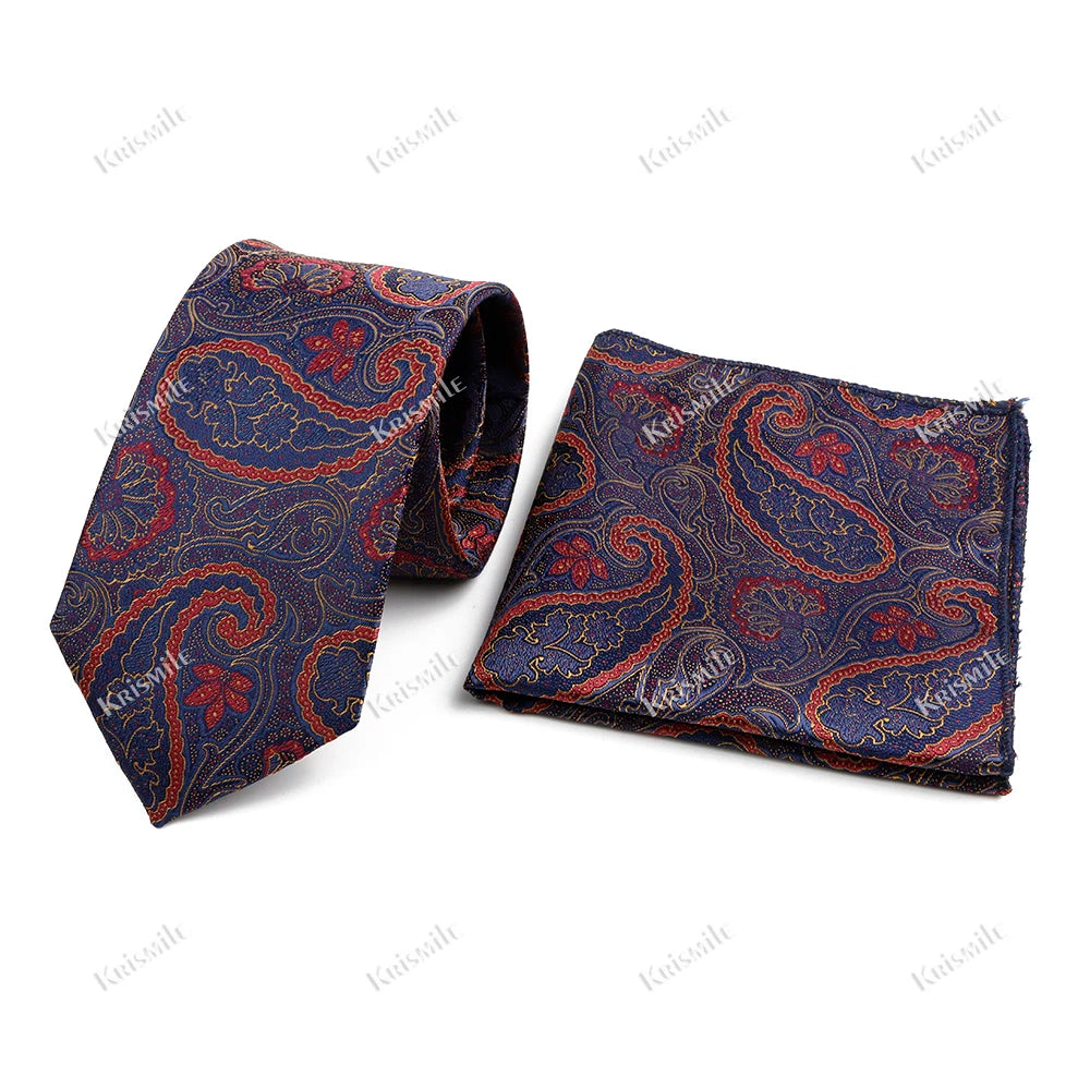 Novelty Paisley Tie Pocket Square Set For Men Skinny Slim 6cm Necktie Fit Business Wedding Party Stage Host Daily Wear Accessory