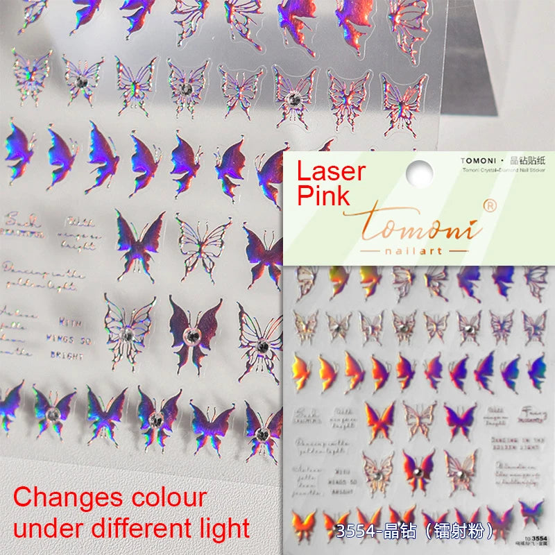 Fantasy Shiny Shell Light Butterfly Rhinestone Bohemia Hot 5D Soft Embossed Relief Nail Art Sticker 3D Decal Decoration Manicure
