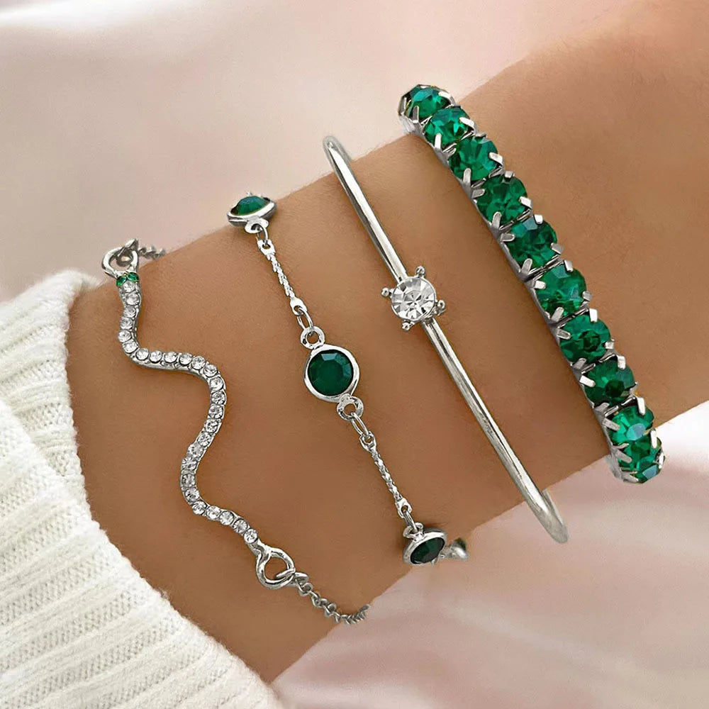Damen-Armband-Set 2025: 4-teilig Schlangen-Design Grün - Fashion Jewelry Collection