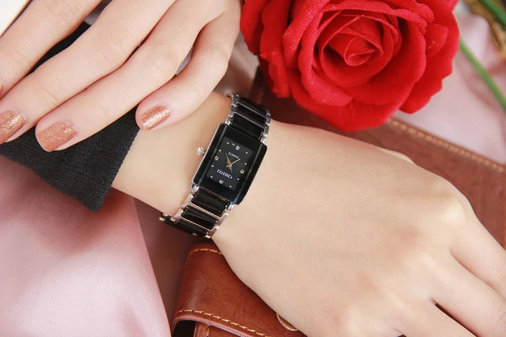 Luxury Brand CHENXI Elegant Women Watch Rhinestone White Silver Simple Stylish Ceramics Bracelet Quartz Casual Lady Wristwatch