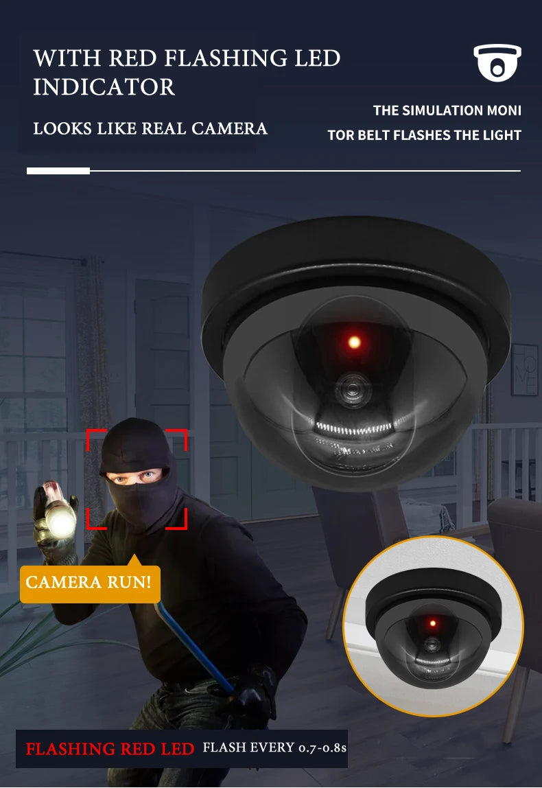 Attrappe-Kamera 2025: Creative Black Plastic Dome CCTV - Flashing LED Fake Camera AA Battery Collection
