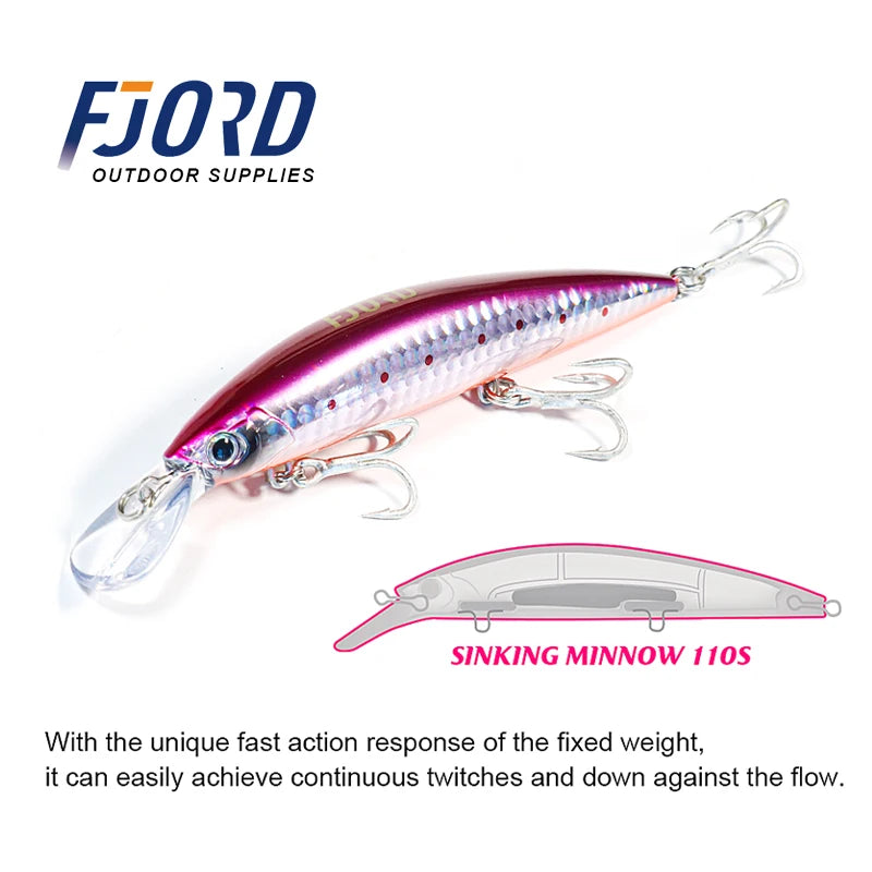 FJORD 110S 37g 90S 29g 70S 17g Schweres Sinken Minnow Angeln Köder Salzwasser Süßwasser Langer Wurf Meer Kunstlicher Köder Jerkbait